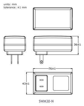 機械図面 - CUI Inc SWM30 AC-DC医療用電源
